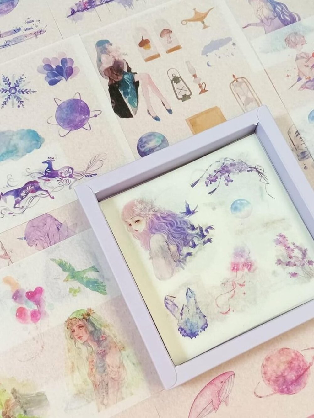 Cute Washi Stickers Set 50 Sheets - Watercolor DIY Decorative Scrapbook Fantasy